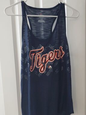 Majestic Navy Tigers Sequin Script Tank